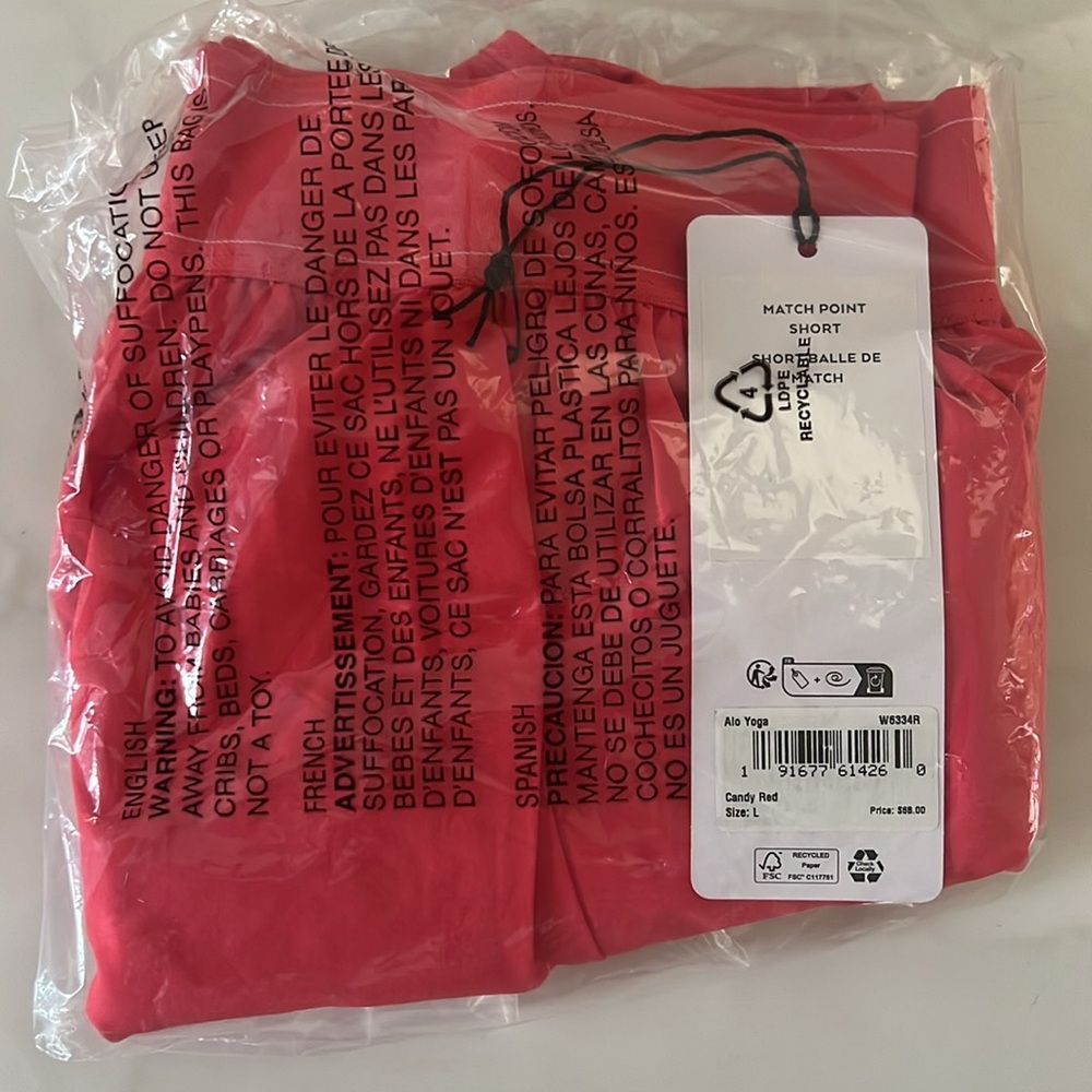 Alo Match Point Short NWT Candy Red - Picture 6 of 6